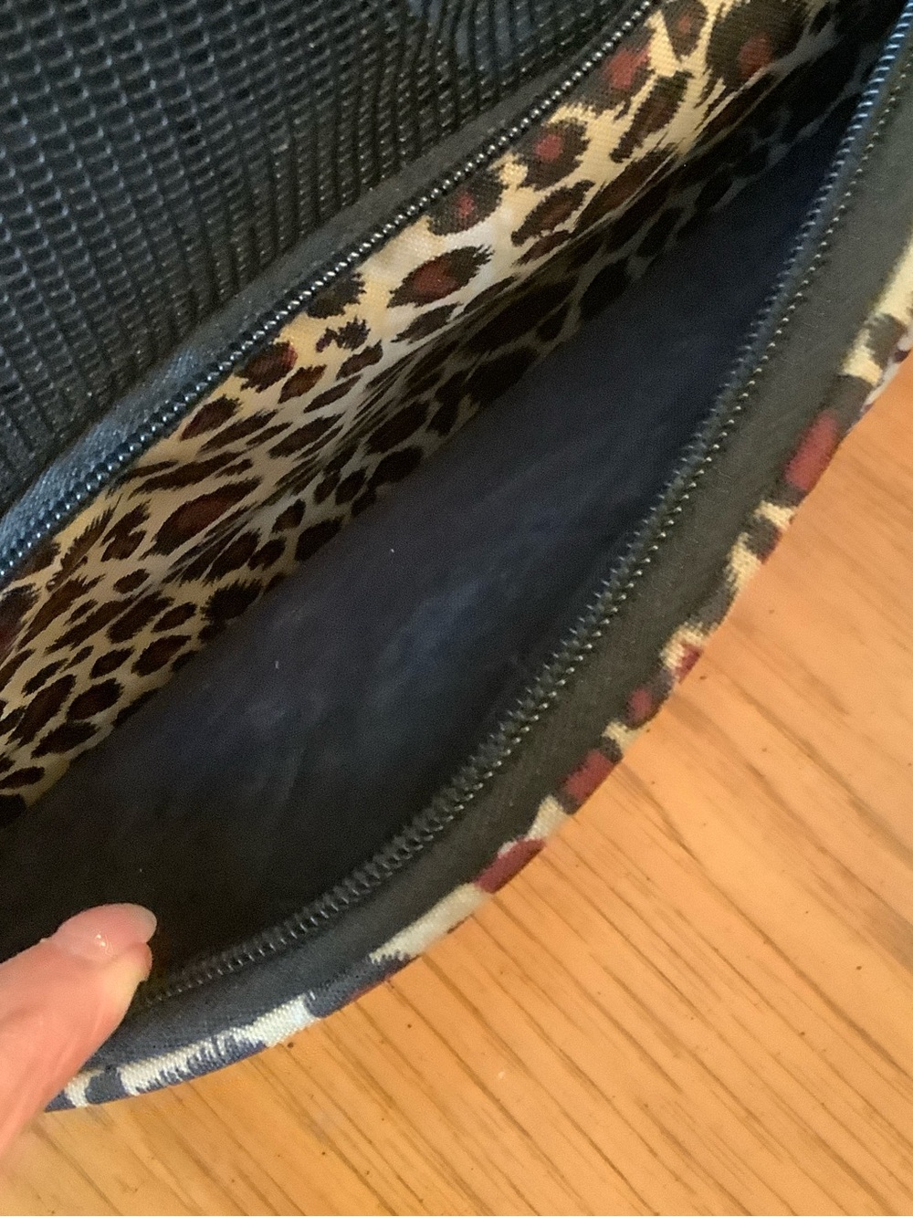 Leopard Print Pet Carrier Backpack and wheels. Black Mesh Front and sides. - Picture 3 of 4